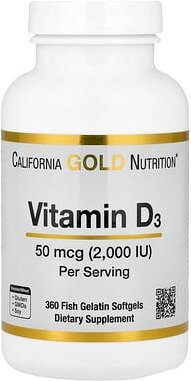California Gold Nutrition, Vitamin D3, 50 mcg (2.000 IU), 360 Weichkapseln mit Fischgelatine