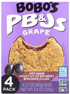 Bobo's Oat Bars, PB&Js, Grape, Traube, 4 Riegel, je 60 g (2,1 oz.).
