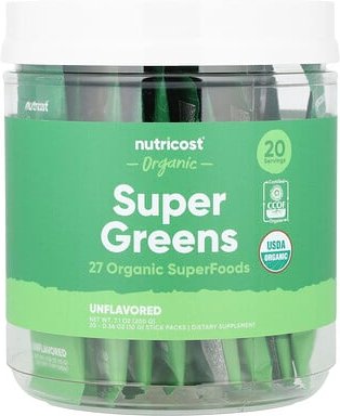 Nutricost, Organic Super Greens, Bio-Supergemüse, geschmacksneutral, 20 Sticks, je 10 g (0,36 oz.).