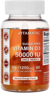 Vitamatic, Vitamin D3 Gummies, Vitamin-D3-Fruchtgummis, natürlicher Orangengeschmack, 1.250 mg (50.000 IU), 60 Fruchtgum...