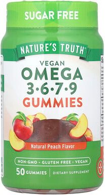 Nature's Truth, Vegan Omega 3-6-7-9 Gummies, vegane Omega-3-6-7-9-Fruchtgummis, natürlicher Pfirsich, 50 Fruchtgummis