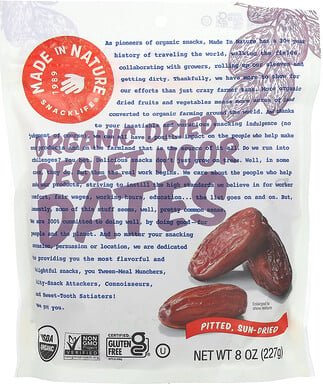 Made in Nature, Organic Dried Deglet Noor Dates, getrocknete Bio-Deglet-Noor-Datteln, entsteint, sonnengetrocknet, 227 g...