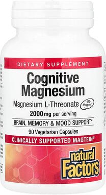 Natural Factors, Cognitive Magnesium, kognitives Magnesium, 90 pflanzliche Kapseln (48 mg pro Kapsel)