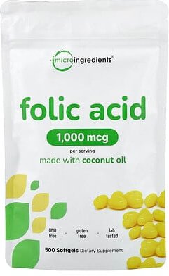 Micro Ingredients, Folic Acid, Folsäure, 1.000 mcg, 500 Weichkapseln
