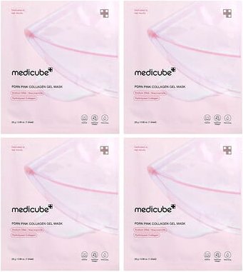 Medicube, PDRN Pink Collagen Gel Beauty Mask, rosa Kollagen-Gel-Maske, 4 Tuchmasken, je 28 g (0,98 oz.).