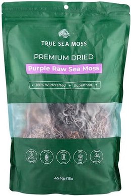True Sea Moss, Purple Raw Sea Moss, rohes Seemoos, 453 g (1 lb.)