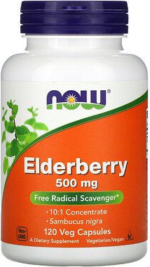 NOW Foods, Elderberry, Holunder, 500 mg, 120 vegetarische Kapseln