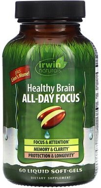 Irwin Naturals, Healthy Brain, Ganztägiger Fokus, 60 flüssige Weichkapseln