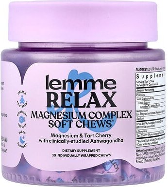 Lemme, Relax, Magnesium Complex Soft Chews, weiche Magnesium-Kau-Snacks, Brombeerlimonade, 30 einzeln verpackte Kau-Snac...