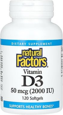 Thumbnail - Natural Factors, Vitamin D3, 50 mcg (2.000 IU), 120 Weichkapseln