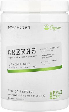 Project 1 Nutrition, Greens, Superfoods Green Powder, grünes Pulver von Superfoods, Apfel-Minze, 183 g (6,46 oz.)