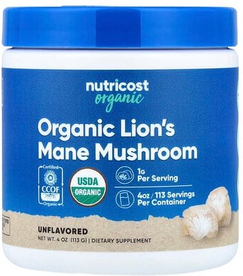 Nutricost, Organic Lion's Mane Mushroom, Bio-Löwenmähnen-Pilz, geschmacksneutral, 113 g (4 oz.)