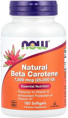 NOW Foods, Natürliches Beta Karotin, 25,000 IU, 180 Softgel Kapseln