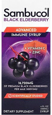 Sambucol, Black Elderberry Syrup, Schwarzer-Holunder-Sirup, verbessertes Immunsystem, Vitamin C + Zink, 120 ml (4 fl. oz...