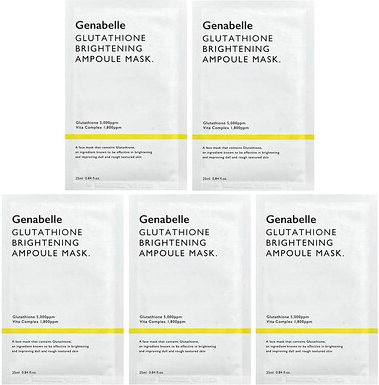 Genabelle, Glutathione Brightening Ampoule Beauty Mask, Glutathion aufhellende Ampullen-Maske, 5 Tuchmasken, je 25 ml (0...