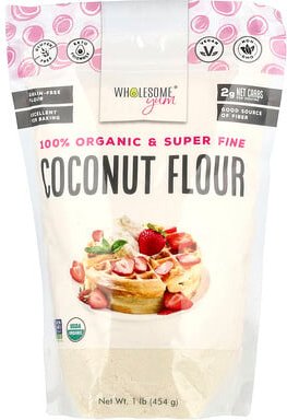 Wholesome Yum, Organic Coconut Flour, Bio-Kokosnussmehl, 454 g (1 lb.)