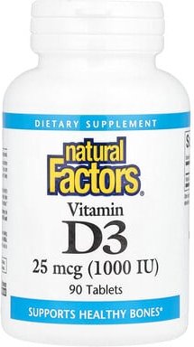 Natural Factors, Vitamin D3, 25 mcg (1.000 IU), 90 Tabletten