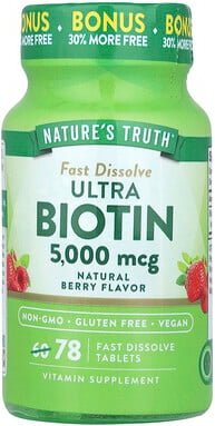 Nature's Truth, Ultra Biotin, Natural Berry, natürliche Beere, 5.000 mcg, 78 schnell auflösende Tabletten