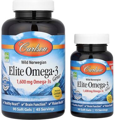 Carlson, Wild Norwegian, Elite Omega-3 Gems®, natürlicher Zitronengeschmack, 120 Weichkapseln