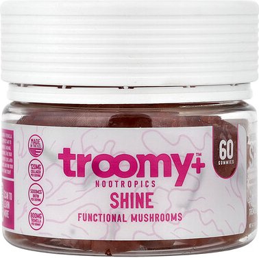 Troomy Nootropics, Shine, Functional Mushrooms Gummies, White Peach Pomegranate, 60 Gummies, 9.52 oz (270 g)