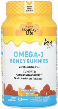 Country Life, Omega-3 Honey Gummies, Omega-3-Honig-Fruchtgummis, natürliche Orange, 60 Fruchtgummis