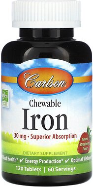 Carlson, Chewable Iron, kaubares Eisen, natürlicher Erdbeergeschmack, 120 Tabletten (15 mg pro Tablette)