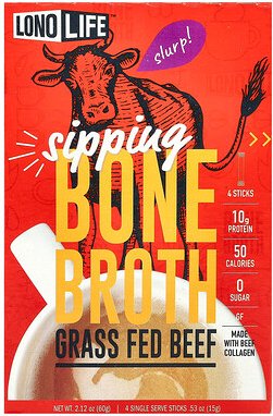 Lonolife, Sipping, Bone Broth, Knochenbrühe, grasgefüttertes Rindfleisch, 4 Sticks, je 15 g (0,53 oz.).
