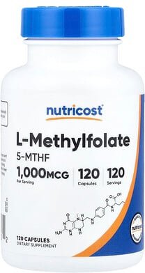 Nutricost, L-Methylfolate, L-Methylfolat, 1.000 mcg, 120 Kapseln