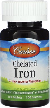 Carlson, Chelatiertes Eisen, 27 mg, 100 Tabletten