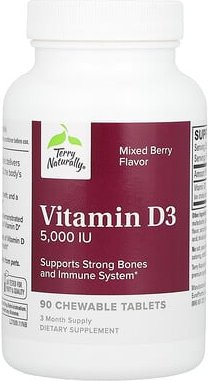 Thumbnail - Terry Naturally, Vitamin D3, Mixed Berry, Vitamin D3 mit gemischten Beeren, 5.000 IU, 90 Kautabletten