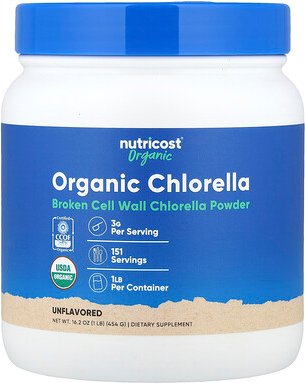 Nutricost, Organic Chlorella Powder, Bio-Chlorellapulver, geschmacksneutral, 454 g (16 oz.)