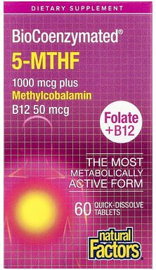 Thumbnail - Natural Factors, BioCoenzymated™, Methylfolate, 1.000 mcg, 60 schnell schmelzende Tabletten