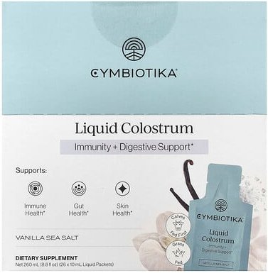 Thumbnail - Cymbiotika, Liquid Colostrum, flüssiges Kolostrum, Vanille-Meersalz, 26 Flüssigkeitspäckchen, je 10 ml (0,3 fl. oz.).