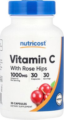 Nutricost, Vitamin C with Rose Hips, Vitamin C mit Hagebutten, 30 Kapseln