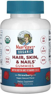 MaryRuth's, Organic Hair, Skin & Nails Gummies, Bio-Fruchtgummis für Haare, Haut und Nägel, Erdbeere, 60 Fruchtgummis