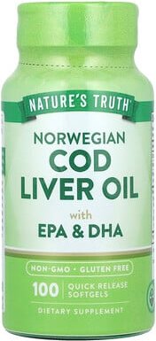 Nature's Truth, Norwegian Cod Liver Oil with EPA & DHA, norwegischer Kabeljaulebertran mit EPA und DHA, 100 Weichkapseln...