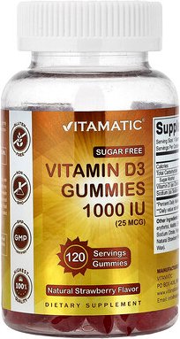 Vitamatic, Vitamin-D3-Fruchtgummis, natürliche Erdbeere, 1.000 IU (25 mcg), 120 Fruchtgummis