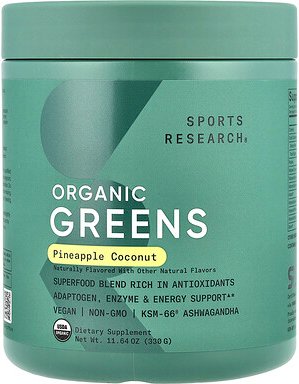 Sports Research, Organic Greens, Bio-Gemüse, Ananas-Kokosnuss, 330 g (11,64 oz.)