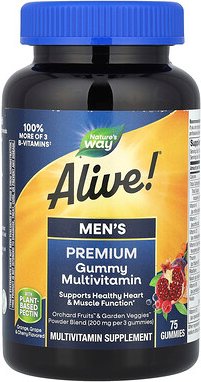 Nature's Way, Alive!® Men‘s Premium Gummy Multivitamin, Premium-Fruchtgummi-Multivitamin für Männer, Orange, Traube und ...