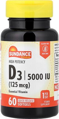Sundance Vitamins, Vitamin D3, High Potency, hochwirksames Vitamin D3, 125 mcg (5.000 IU), 60 Weichkapseln mit schneller...