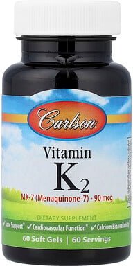 Carlson, Vitamin K2, 90 mcg, 60 Weichkapseln