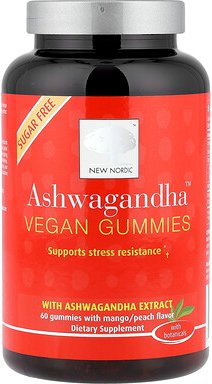New Nordic, Ashwagandha™ Vegan Gummies, vegane Fruchtgummis, Mango/Pfirsich, 60 Fruchtgummis
