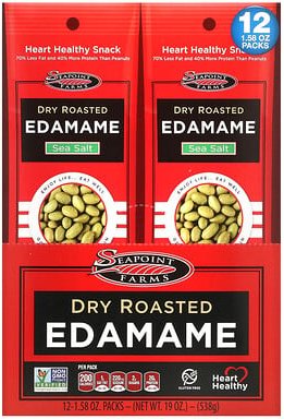 Seapoint Farms, Trocken geröstete Edamame, Meersalz, 12 Päckchen, je 45 g (1,58 oz.)