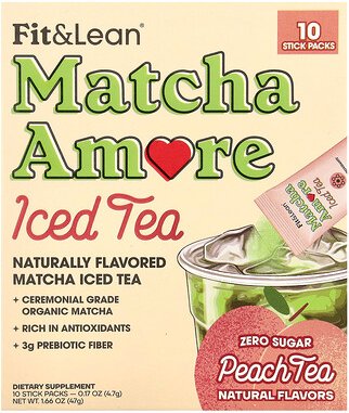 Thumbnail - Fit & Lean, Matcha Amore Iced Tea, Pfirsichtee, 10 Sticks, je 4,7 g (0,17 oz.).