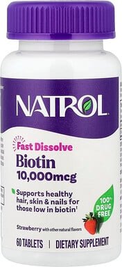 Natrol, Biotin, schnell auflösend, Erdbeere, 10.000 mcg, 60 Tabletten