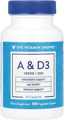 The Vitamin Shoppe, Vitamin A & D3, Vitamin A und D3, 100 pflanzliche Kapseln