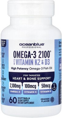 OceanBlue, Professional, Omega-3 2100 mit Vitamin K2 und D3, hochwirksam, natürliche Orange, 60 Weichkapseln