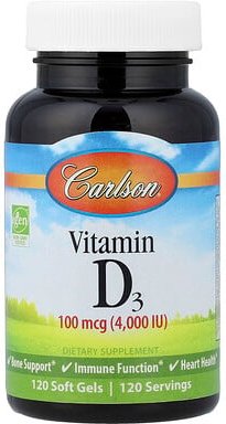 Carlson, Vitamin D3, 100 mcg (4.000 IU), 120 Weichkapseln