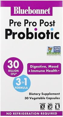 Bluebonnet Nutrition, Pre, Pro, Post Probiotic, Prä-, Pro-, Post-Probiotikum, 30 pflanzliche Kapseln