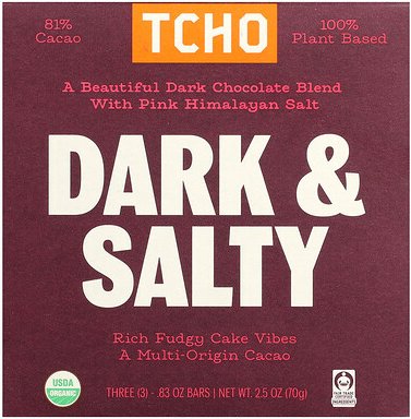 TCHO, Dark & Salty, Dunkle Schokolade mit pinkem Himalayasalz, 81% Kakao, 3 Riegel, je 0,83 oz